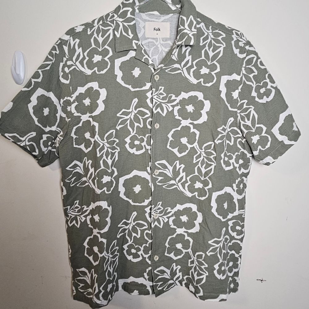 Folk Mens Short Sleeve Hawaiian Floral Shirt Medium